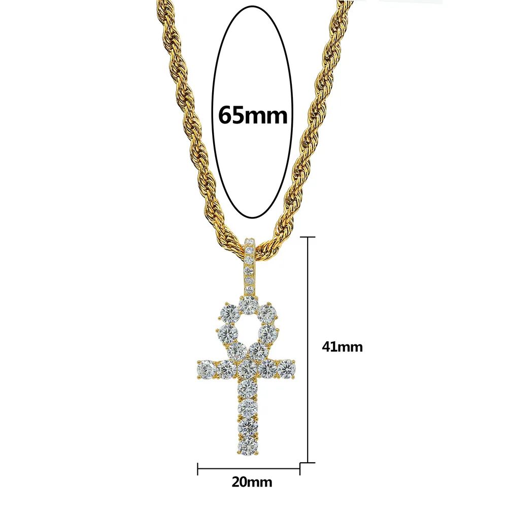 Крест-граница Европа и Америка циркониевый кулон хип-хоп ожерелье Ankh Key Cross хип-хоп подвеска цепь