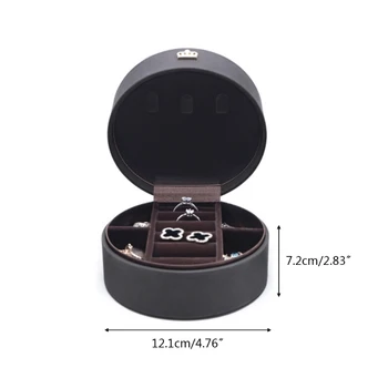 

Round Crown Jewelry Box Travel PU Leather Jewellery Packaging Display Organizer Earring Ring Storage C6UD