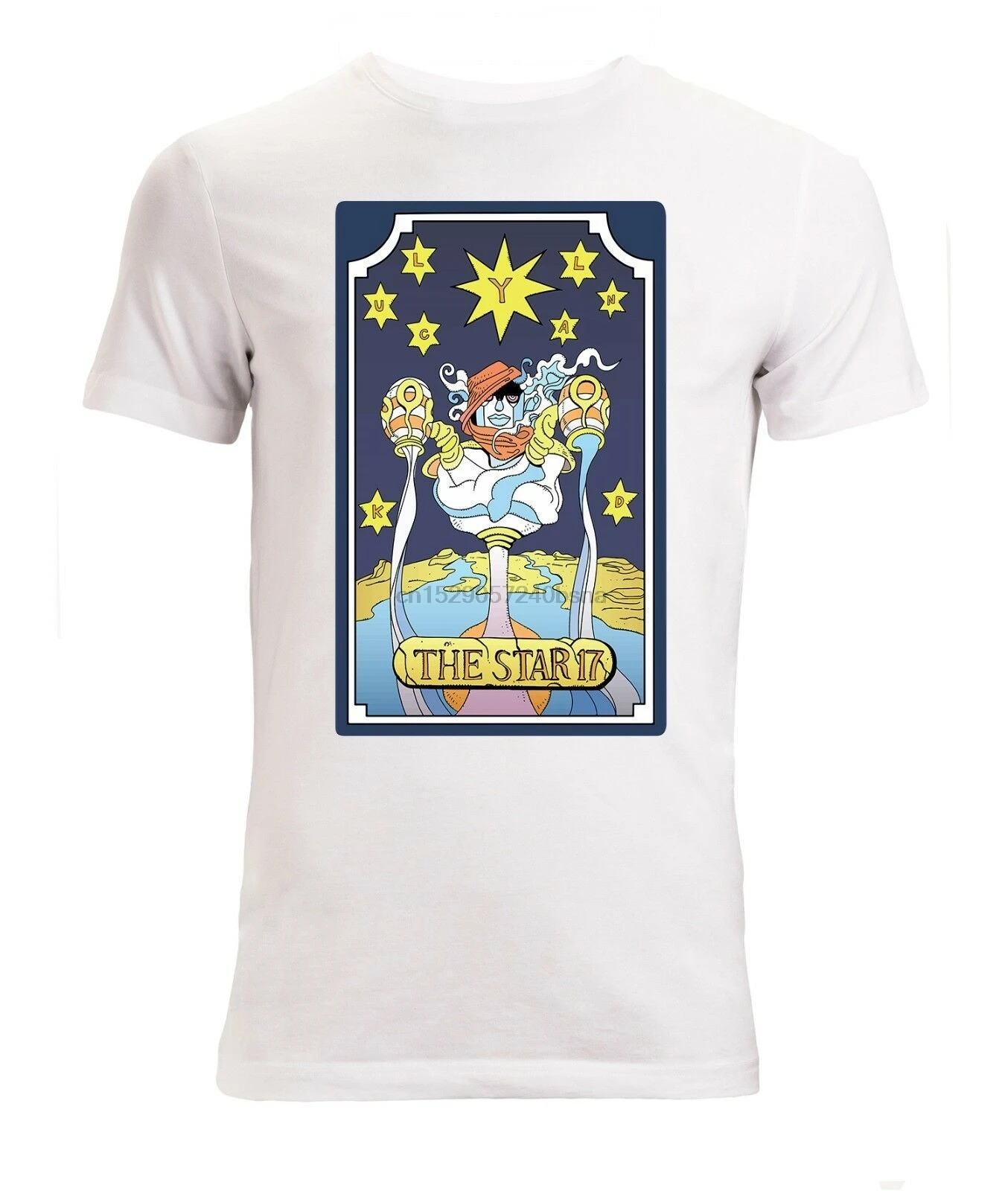 

Jojos Bizzare Adventure Star Platinum Tarot Card ment-shirt white top anime Shirts Homme Novelty T shirt Men