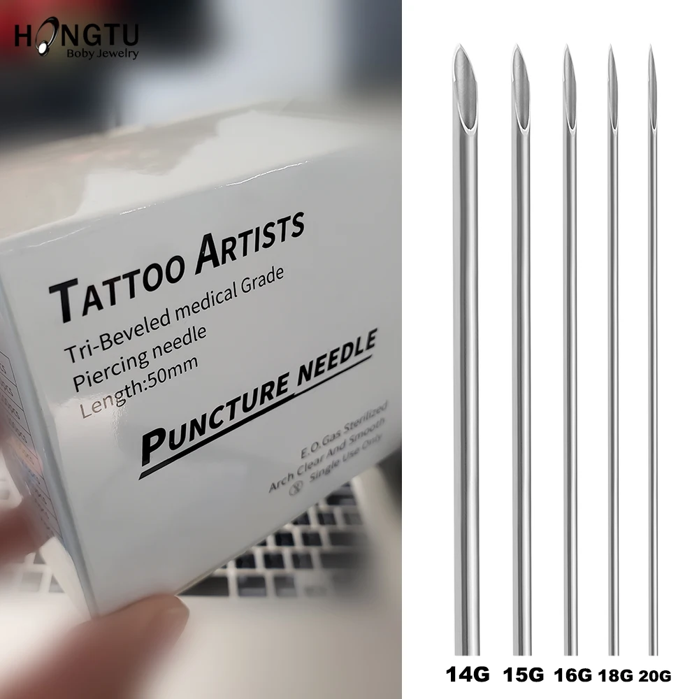 5pcs/lot Steel Needle Piercing Tattoo Needles Lot Nose Lip Ear Navel Sterile Needle Tools 14G 16G 18G 20G Body Jewelry Pieacing