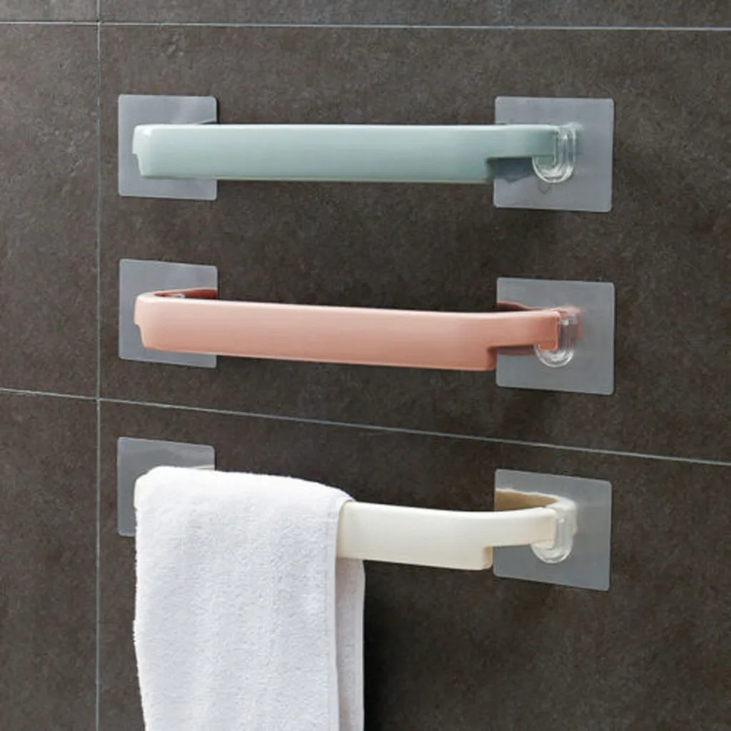Towel Rack Wall Mounted Self-adhesive Holder Waterproof Plastic Hanger Shelf Bathroom Hanging Porte Serviette | Дом и сад