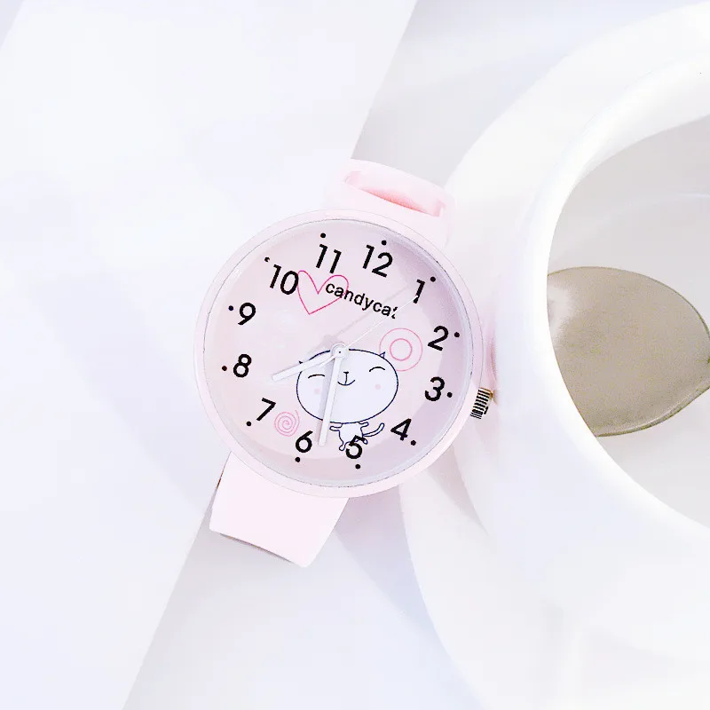 Las niñas lindo diseño de gatos niños reloj de mujer Simple reloj de cuarzo Casual señoras pulsera de moda los niños relojes mejor regalo