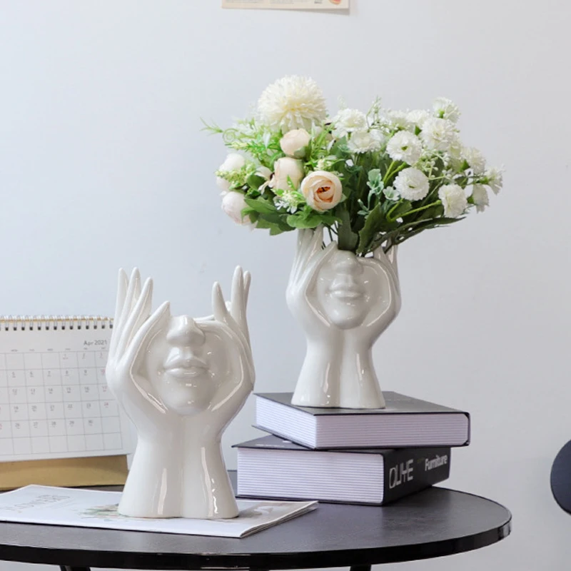 Ceramic Human Face Flower Vase Art Creatrive David Sculpture Head Abstract Plant Pot Home Decor Arrangement | Дом и сад