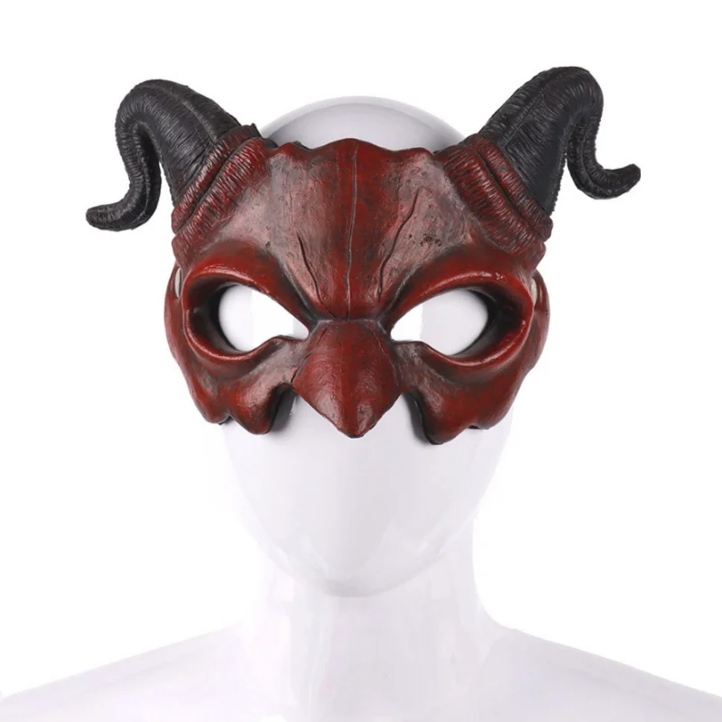 

Halloween Prajna mask male net red scary horns demon grimace Banno mask ghost head ghost mask cos road