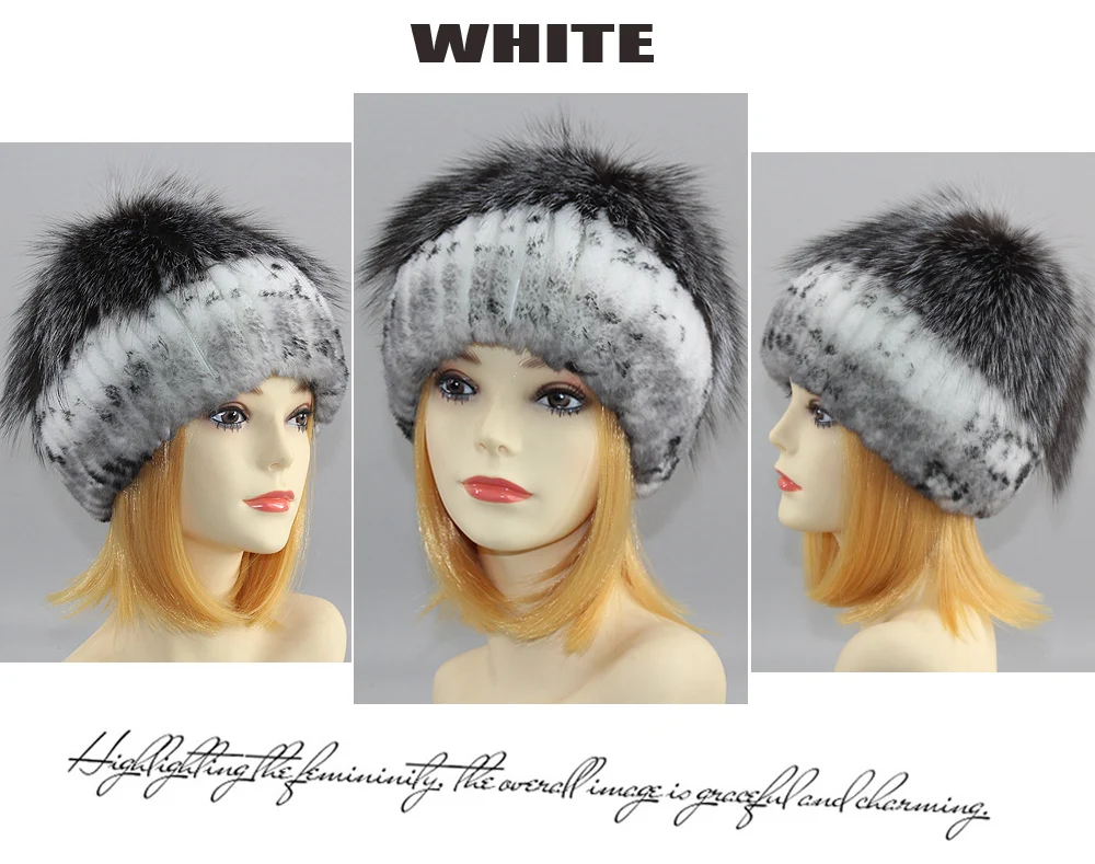 Hot Sell Winter Lady Beanie Hat Women Real Rex Rabbit Fur Hats Knitting Thicken Fur Hat Female Luxury Fox Fur Cap Beanies