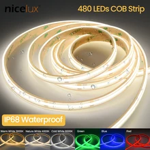 

1M/3M/5M High Density Flexible Tape Light DC12V 24V IP68 Waterproof COB LED Strip Lights 8MM 10MM 480 Solid Dimmable Ribbon Tape