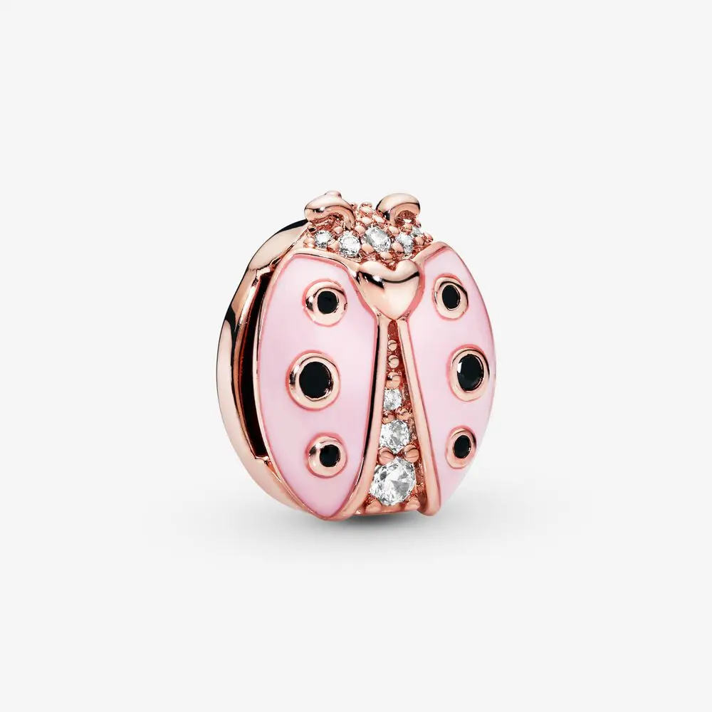 Brithday Sterling Silver DIY Women Gift fit Original Pandora Bracelets Pink Ladybug retaining clip Charm 925 | Украшения и
