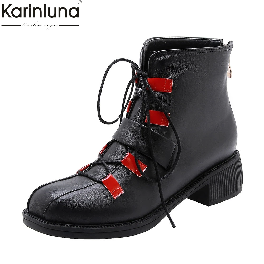 

Women's fashion big Size 46 Chunky Heels Women Ankle Boots Fashion shoelace Shoes Woman Casual Boots Female