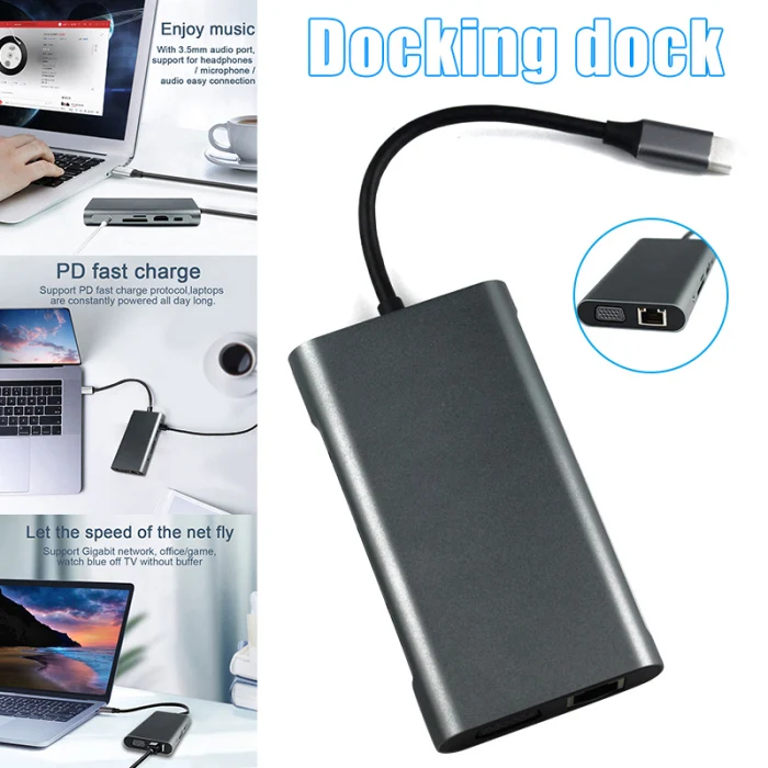 USB C концентратор док-станция для ноутбука type C адаптер с 3,5 мм аудио портом для Windows компьютера новое поступление
