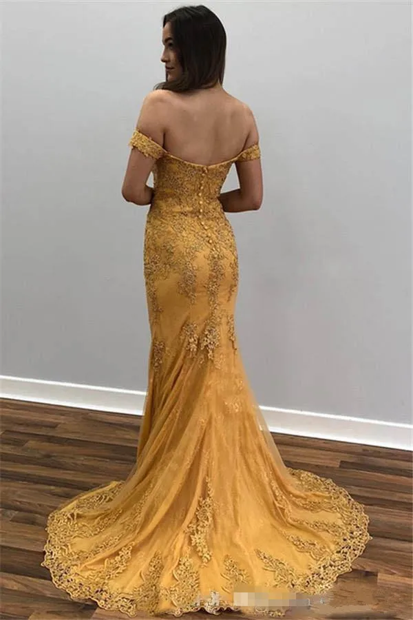 Винтажные золотые вечерние платья русалки, длинные, vestidos de fiesta de noche, арабские кружевные платья для выпускного вечера, с открытыми плечами, торжественное платье