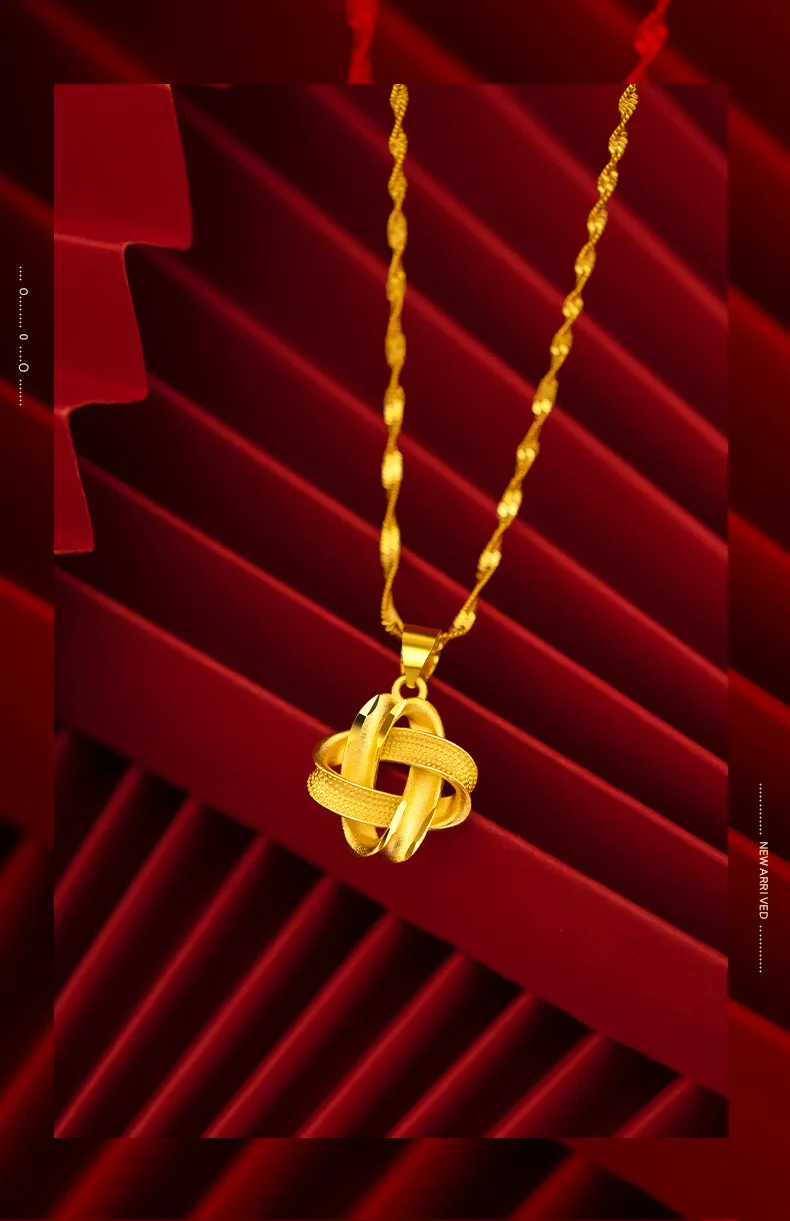 Real 18K Gold Pendant Necklace Chinese Trendy Leaf Design Solid