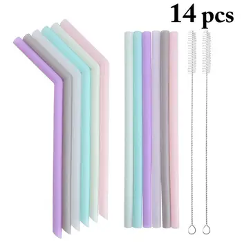 

12Pcs Reusable Silicone Drinking Straws Set Long Flexible Straws with Cleaning Brushes for 20 oz Tumbler Bar Party Straws