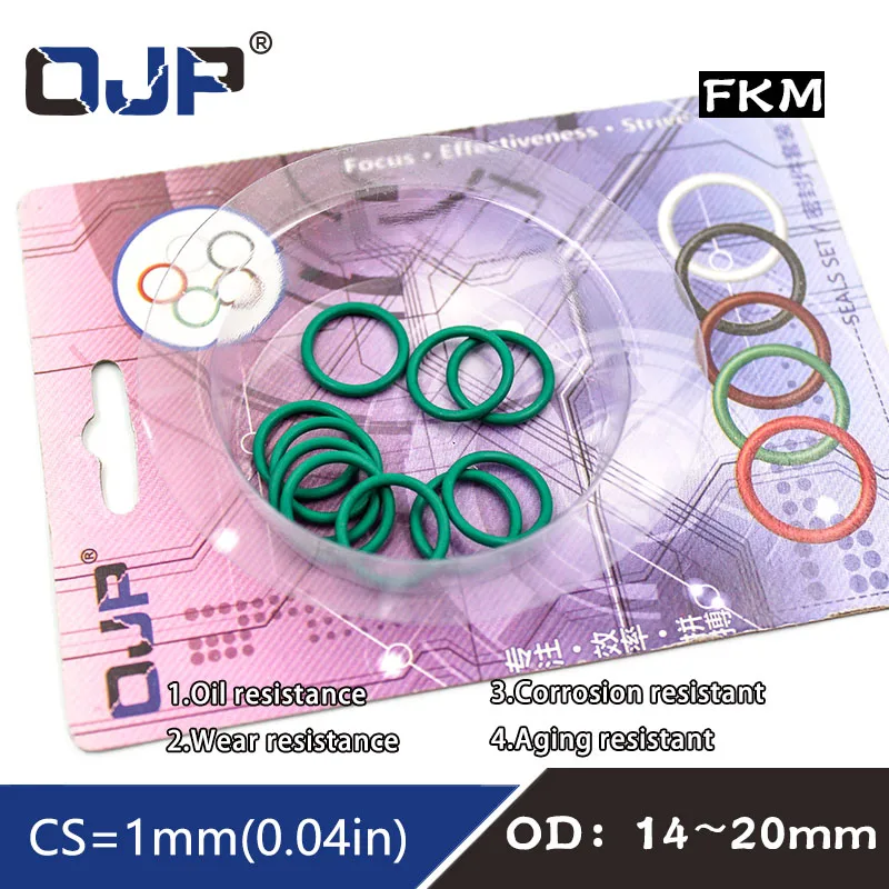 5 шт. фторкаучук кольцо/FKM/комплект OD14/15/16/18/19/20* CS1mm уплотнительная шайба прокладки кольцо украшенное нефтью коррозионно-стойкие инжектор топлива Комплект Коробка