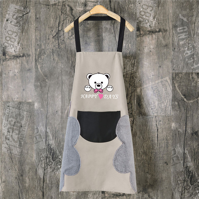 Oil Proof Cute Bear Cooking Apron Women Can Wipe Hands On Both Sides Pinafore Aprons kitchen Dress Baking Accessories