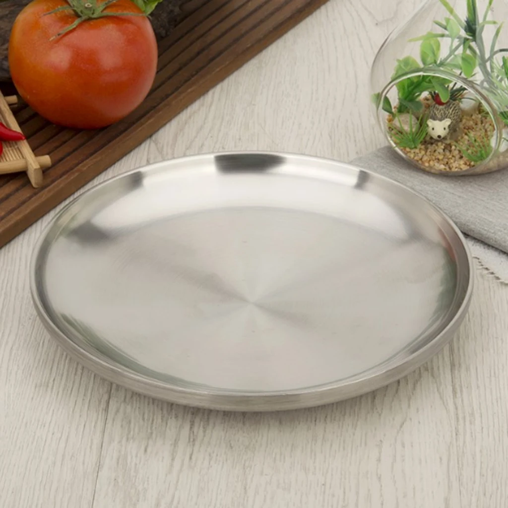 Stainless Steel Flat Dish plate Double Insulated Thick Platter for BBQ | Дом и сад