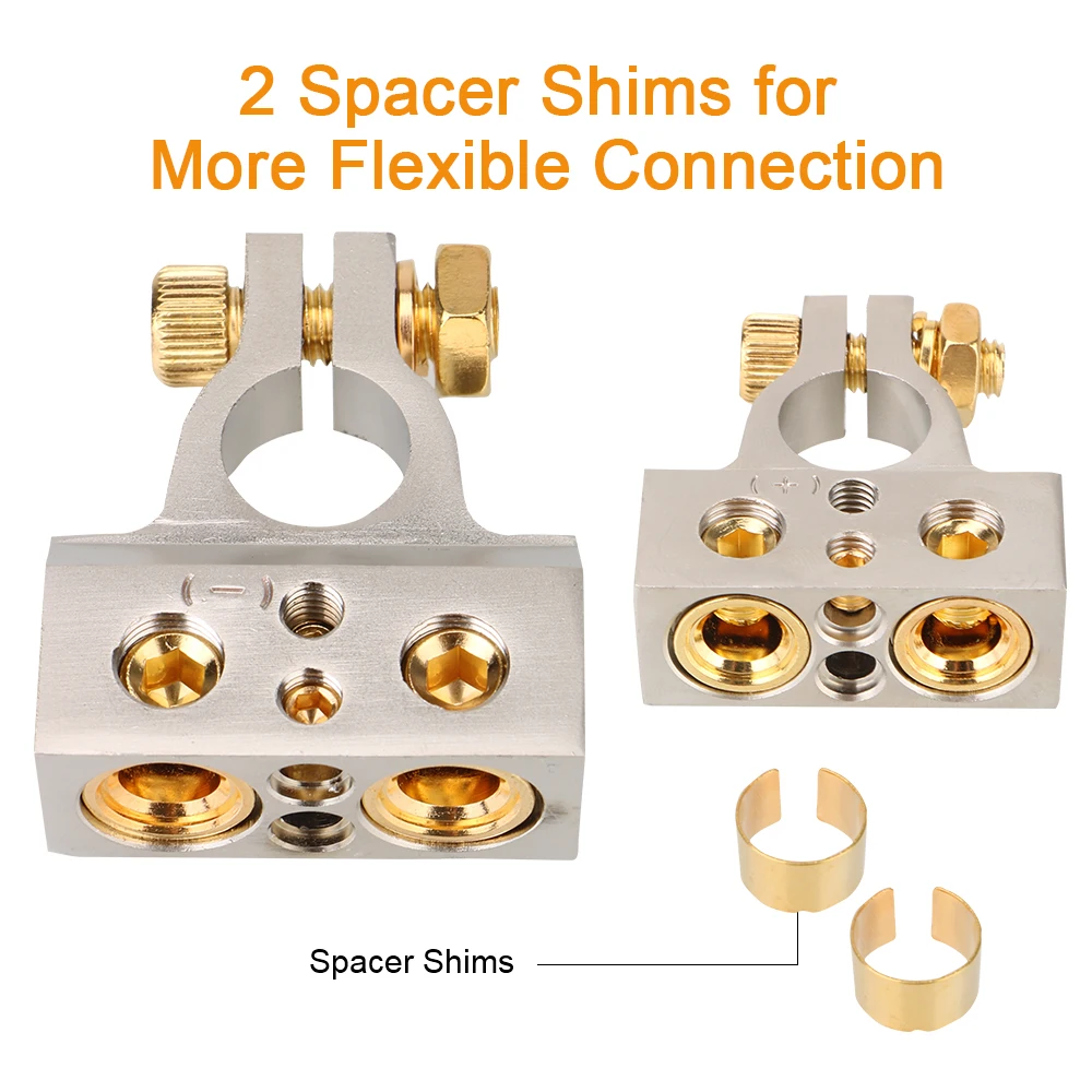 Battery Terminals 2Pcs Car Battery Terminal Connectors Audio Stereo Cable Clamps 0/2/4/8/10GA Adapter Modified Set
