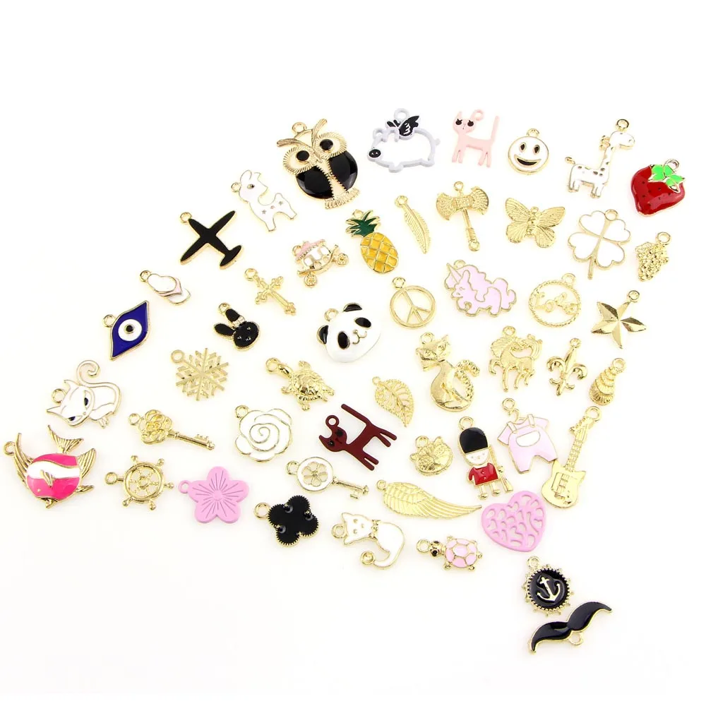 

50PCS Colorful DIY Jewelry Making Charms Pendant for Necklace Bracelet Dangle Keychain Anklet Earring Handcrafts Random Style