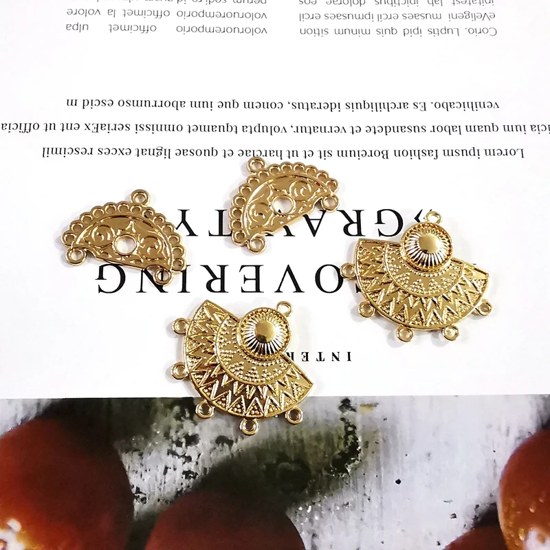 

2020 New Alloy Fan-shaped K Gold Retro Porous Pendant Earring Material Jewelry Making Supplies Earring Findings 8 Pcs