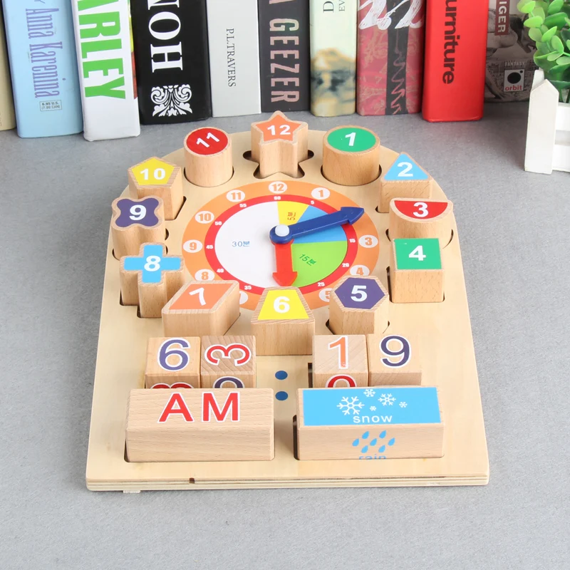 

Boy girl wooden clock building blocks time cognitive toy shape digital building blocks children early education educational toys