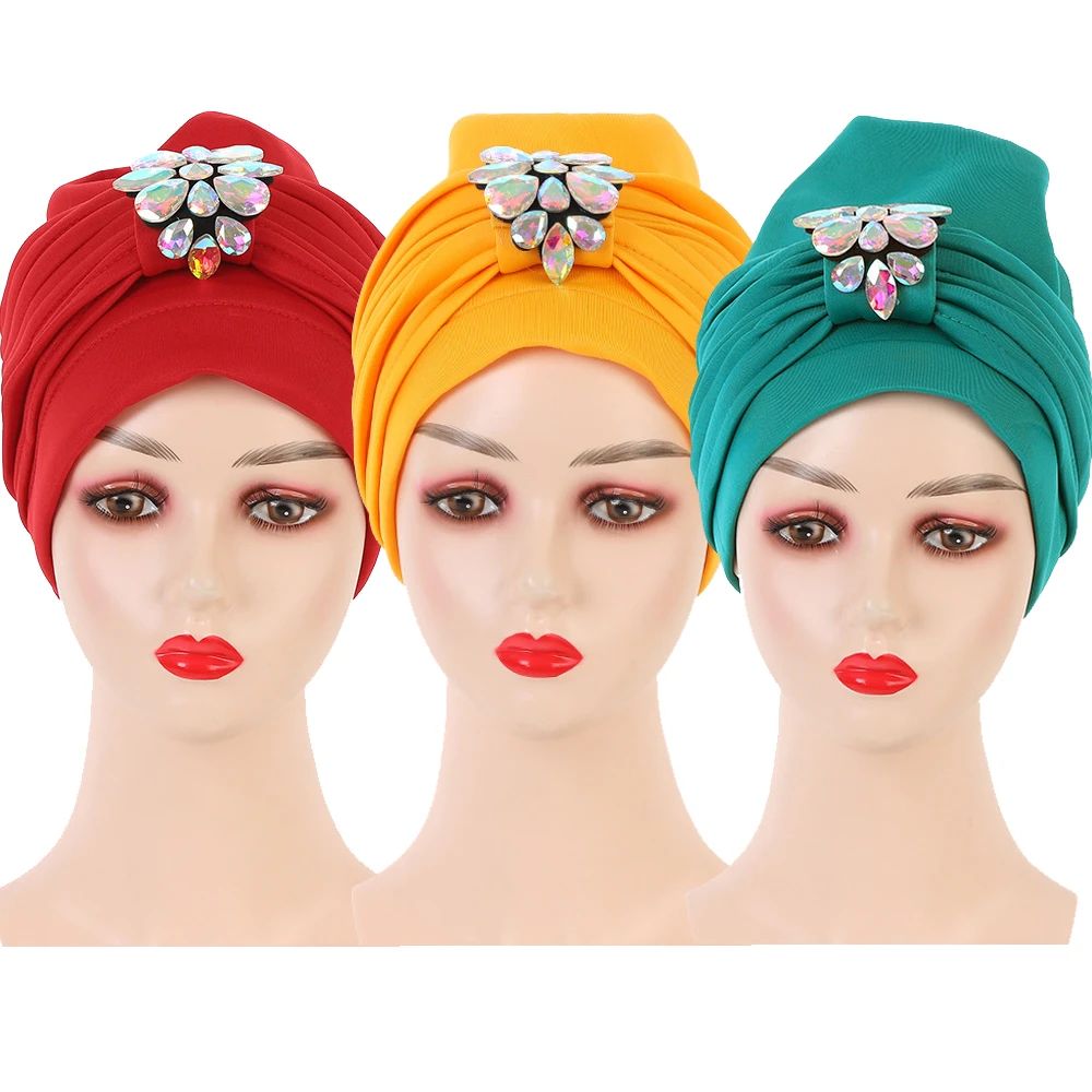african traditional clothing 2021 NEW Women Turban Hijab Bonnet Already Made African Auto Gele Headtie Muslim Headscarf Caps Female Head Wraps Hat for Party african outfits for ladies