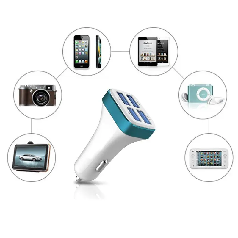 Car Charger 4 USB Port Smart Charger Power Adapter For Mobile Phone Tablet GPS