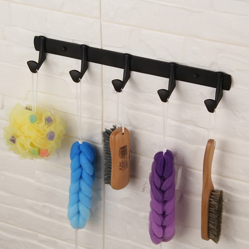 

Matt Black 5 Hooks Classic 304 Stainless Steel Towl Hook For Bathroom Base Robe Hook Wall Mounted Kitchen Living Room