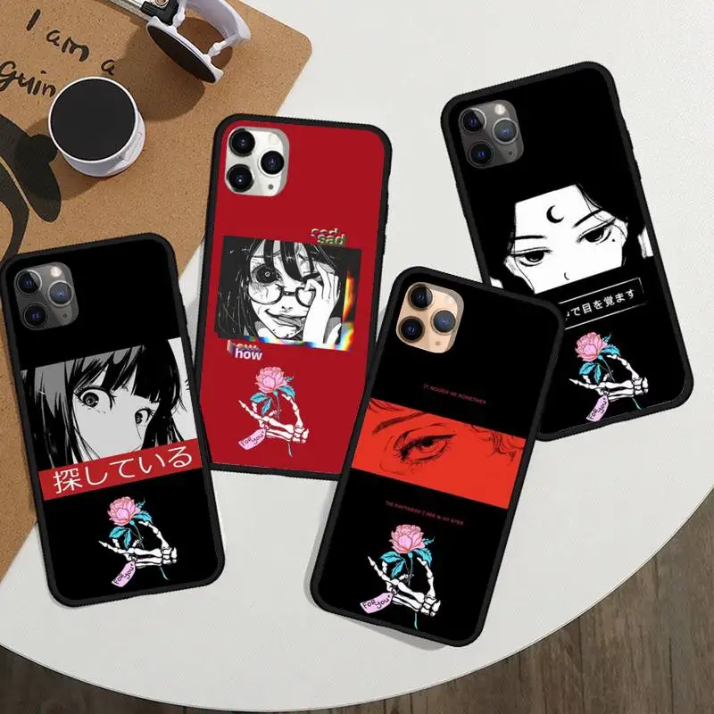 

Sad Japanese Anime Aesthetic Art Phone Case for iPhone 11 12 mini pro XS MAX 8 7 6 6S Plus X 5S SE 2020 XR