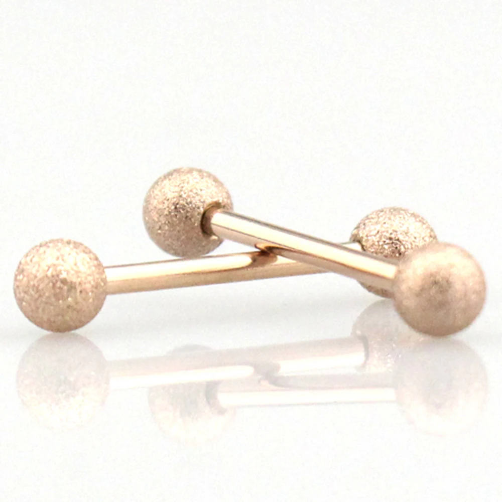 Rose gold 2 шт матовые шарики Пирсинг-штанга для языка кольцо 16 мм язык пирсинг для соска кольцо 14 г ювелирные изделия для тела секс хирургическая сталь Спираль пирсинг серьги - Окраска металла: Rose gold