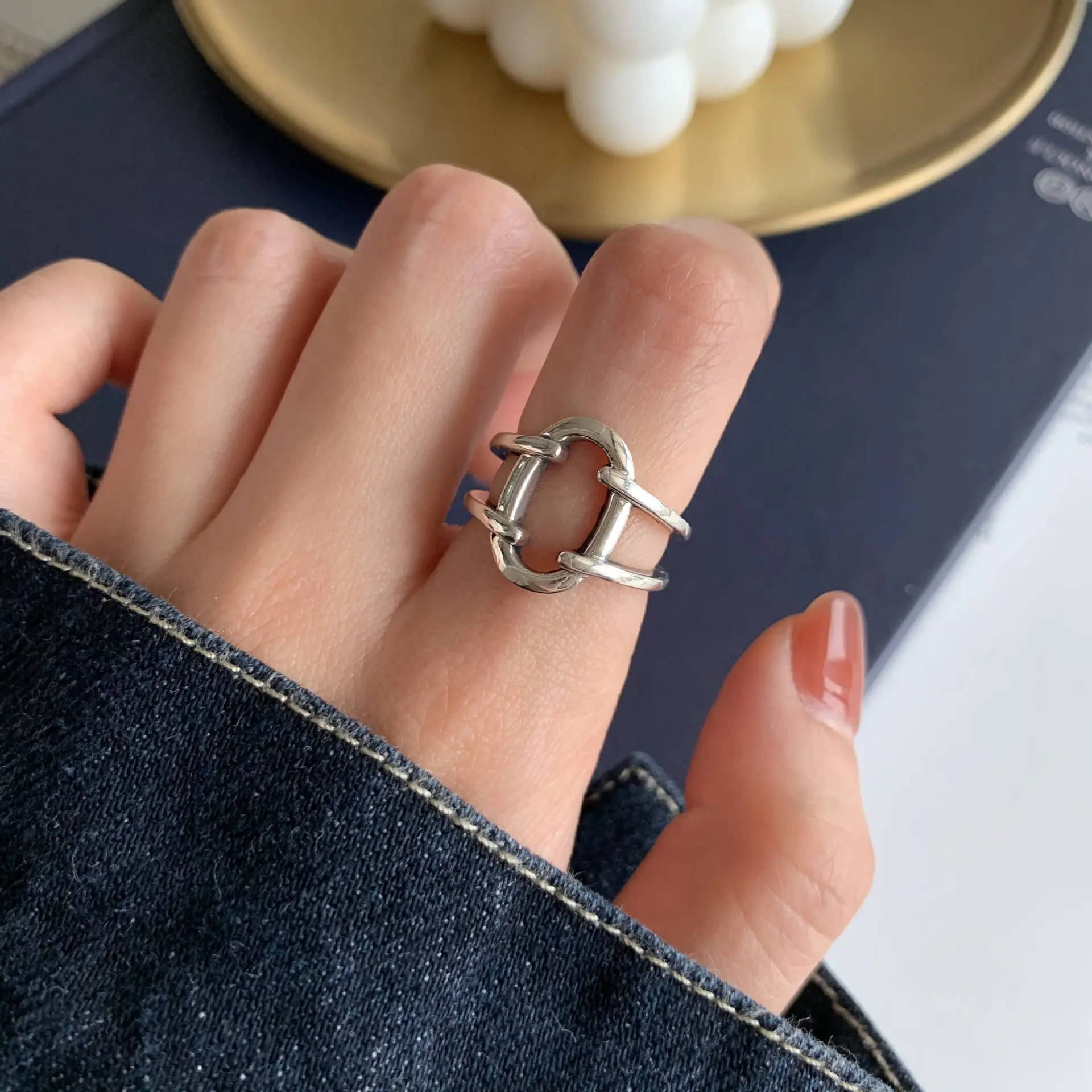 S925 Sterling Silver Rings for Women Fashion Love Geometry