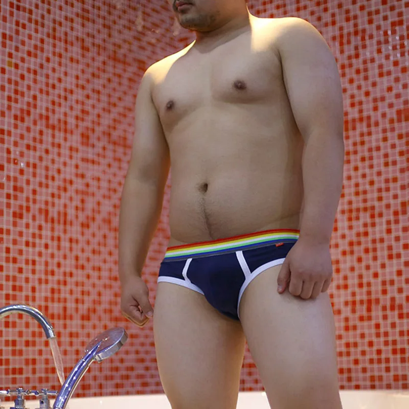 3 pcs/lot Cotton Underwear Men's Classic Week Briefs Rainbow Waistband Underpants Gay 3XL Green/White/Black/Navy/Red/Blue/Yellow 6