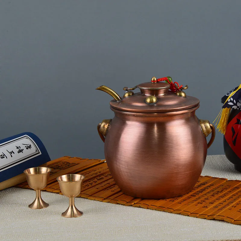 

wine kettle copper household wine warming suit Copper ironing pot small old-fashioned ironing pot wine set Thickened