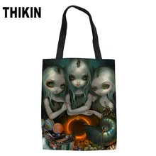 THIKIN Темный девушка шаблон сумки для шоппинга холщовая Женская индивидуальная Наплечная Сумка многоразовая коробка для покупок дамская сумочка на заказ
