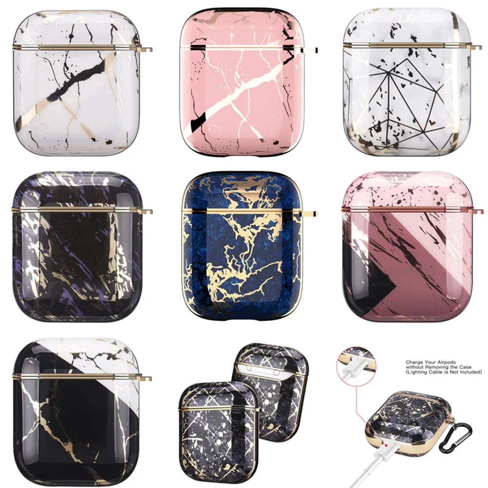 Earphone Case For AirPods 2 Pro Cases Electroplated Marble Cute Gold Glossy Hard Protective
