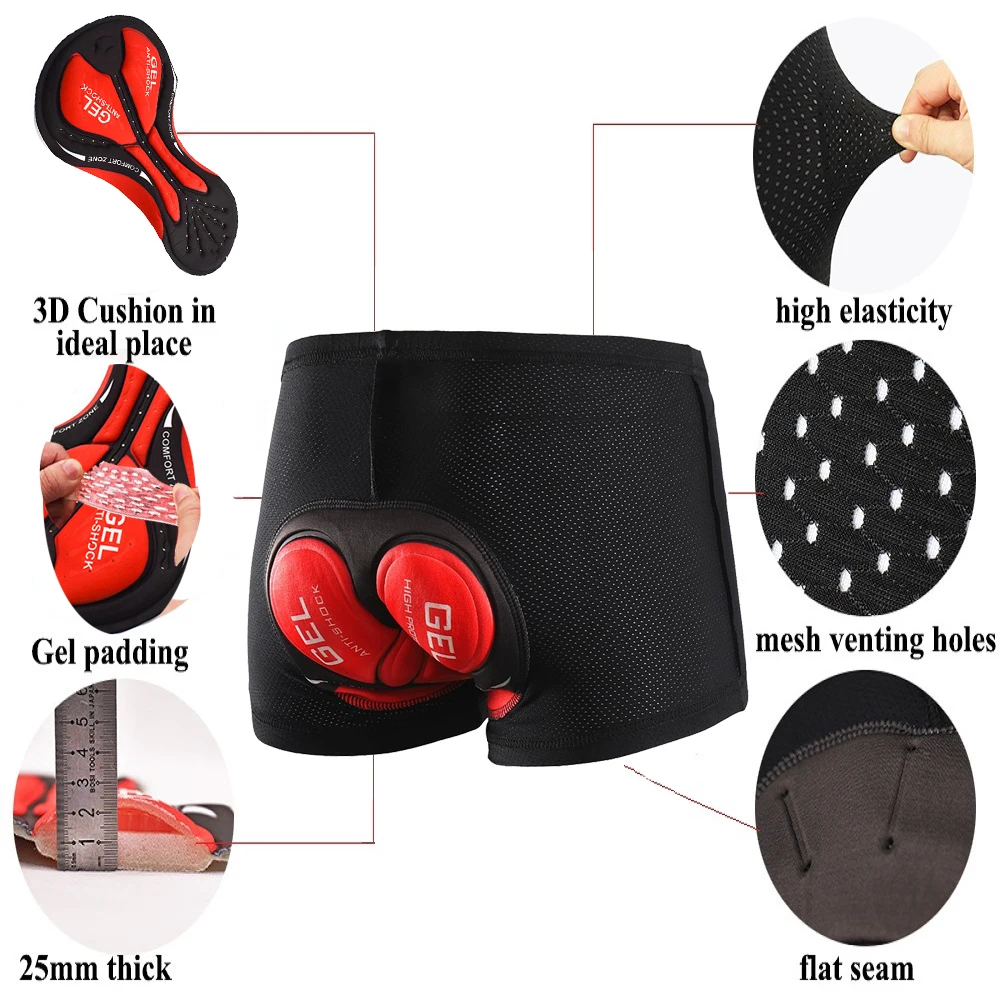 Mens Cycling Underwear Breathable Bicycle Mountain MTB Bike Shorts Riding Outdoor Sports Underwear Compression Tights 5D GEL Pad