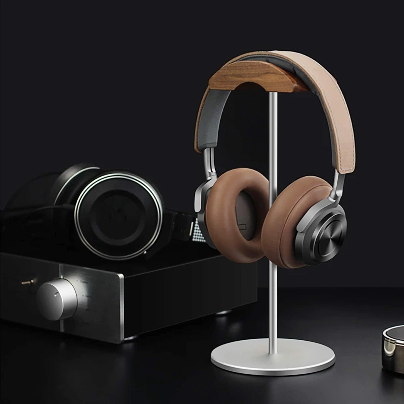Headphone Stand Walnut Wood Aluminum Headset Stand Nature Walnut Gaming Headset Holder with Solid Heavy Base