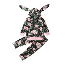 Одежда для маленьких девочек на осень, Одежда для новорожденных девочек 3D цветок уха с капюшоном Топы и длинные штаны; наборы одежды спортивный костюм