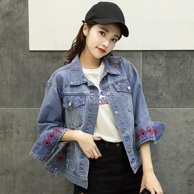 low cost  2019 Spring New Style Retro Embroidered Jeans Coat Women's Korean-style BF Fashion Versatile Loose-