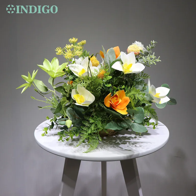 Индиго-1 Набор Anemone Cymbidium желтая искусственная Цветочная композиция букет бонсай стол центральный подарок
