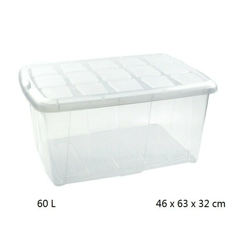 Caja de almacenamiento TRANSPARENTE, 25 Litros, sin ruedas, 42x36x25 cm,  Caja plástica de almacenamiento