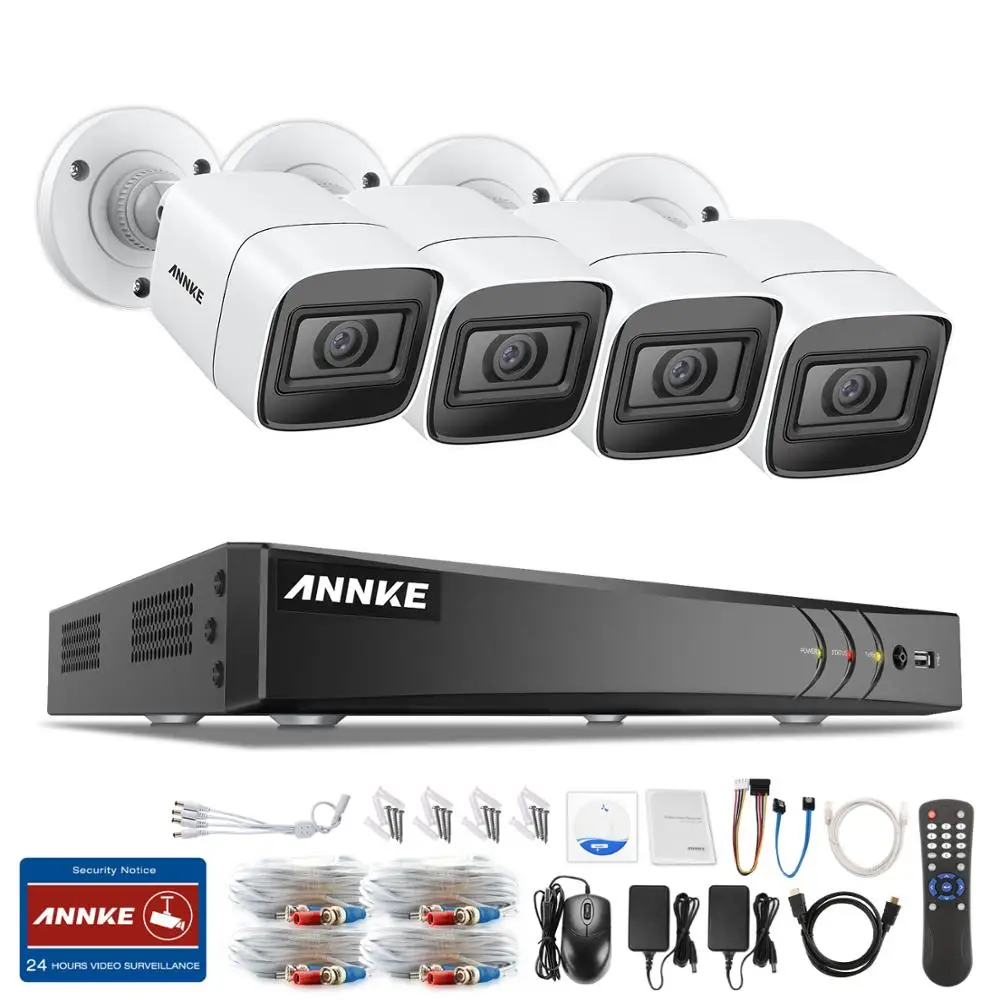 4pcs cameras ANNKE 4K HD ультра прозрачная 8CH охранного видеонаблюдения Системы H.265+ DVR с 4X8X8 Мп ИК на открытом воздухе для любых погодных условий CCTV Камеры Скрытого видеонаблюдения комплект - Цвет: 4pcs cameras