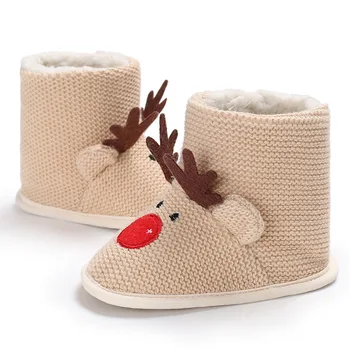 

Factory direct sale new baby comfortable shoes winter men and women treasure 0-1 year old Christmas plus velvet warm soft non-sl
