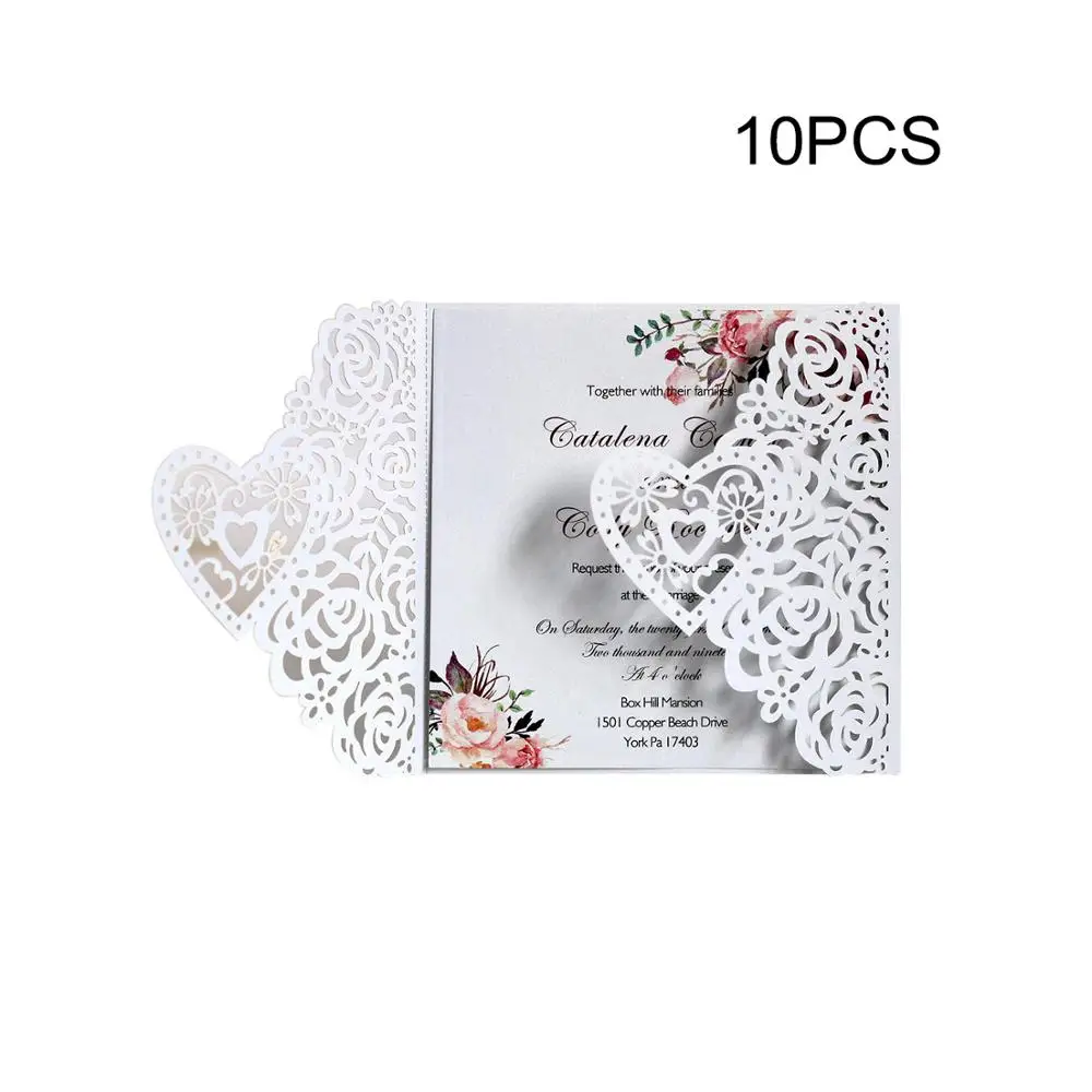  10pcs Laser Hollow Rose Flower Pattern Three-dimensional Love Tri-Fold Wedding Invitation Rose Love - 4000493471834