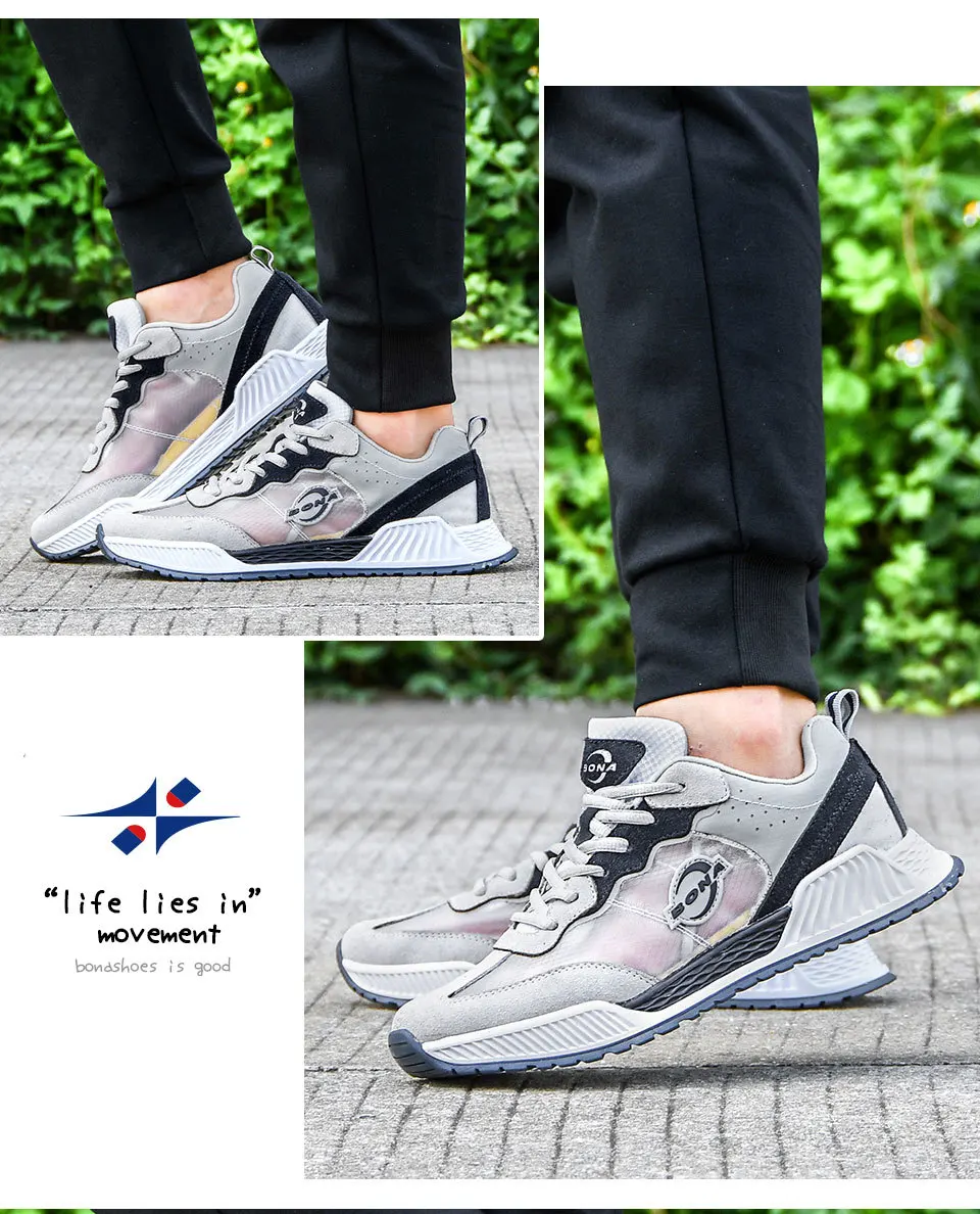 BONA/Новинка; замшевые сетчатые кроссовки для бега; мужская уличная спортивная обувь; мужские вязаные кроссовки; светильник; спортивная обувь; мужские трендовые кроссовки; Hombre