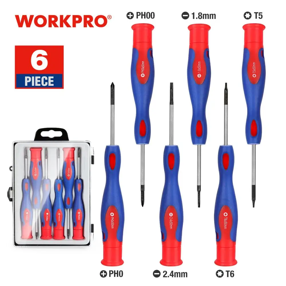 Набор прецизионных отверток WORKPRO 6 шт. Мини магнитные отвертки для ремонта