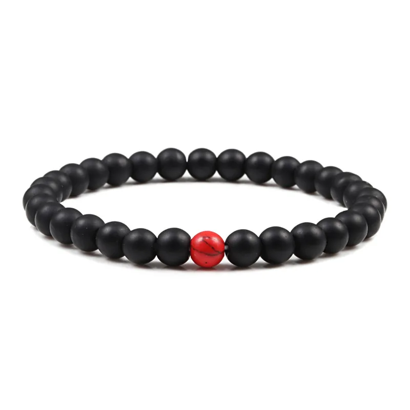 black-red Пара дистанционных браслетов Красный Бирюзовый Черный матовый натуральный камень мужской браслет 6 мм эластичная веревка бисерные браслеты для женщин ювелирные изделия - Окраска металла: black-red