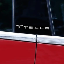2 uds pilar del centro de la ventana etiqueta engomada del logotipo del coche etiqueta de la etiqueta engomada del Metal modificado decoración Exterior para Tesla modelo 3 X S X Accesorios
