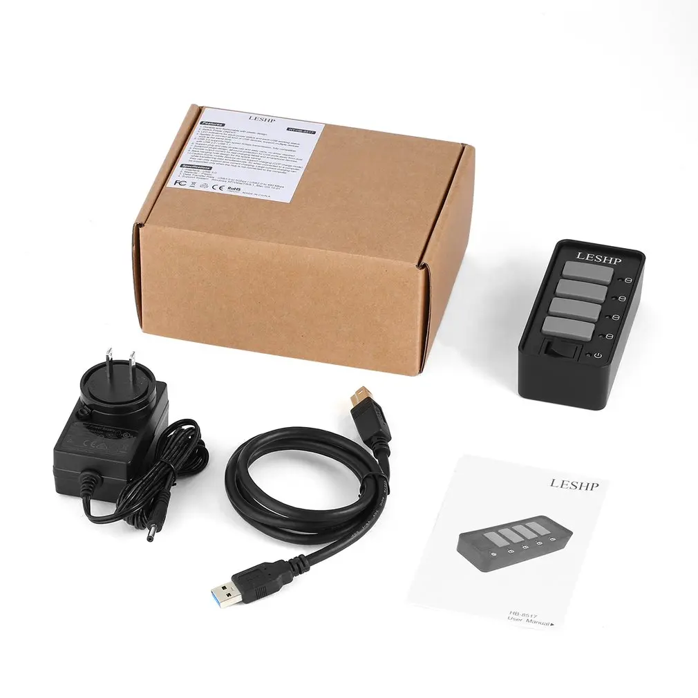 

4 Ports USB 3.0 Hub High Speed 5Gbps USB 3.0 Data Hub Splitter with LEDs & Switch External Power Adapter for PC Laptop