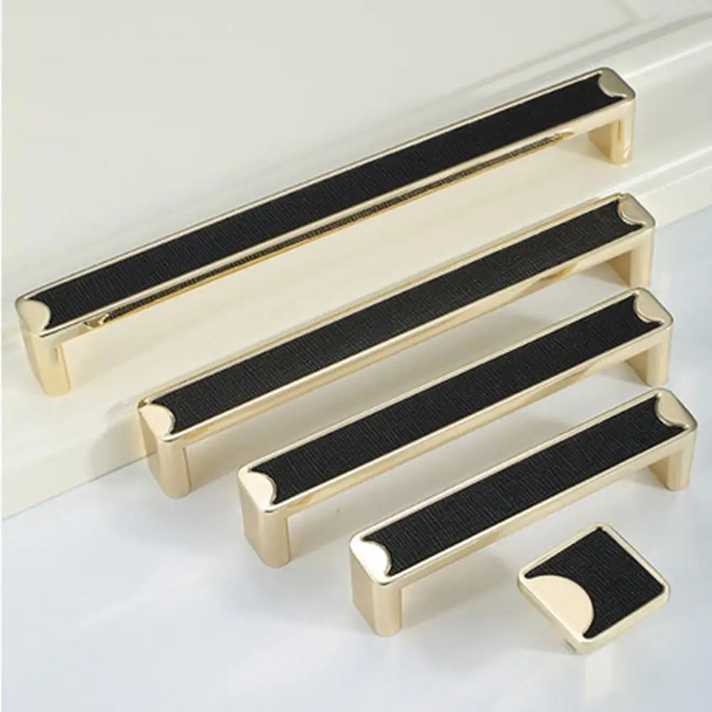 

Gold handle cabinet door modern minimalist cabinet door handle drawer handle black leather single hole hardware