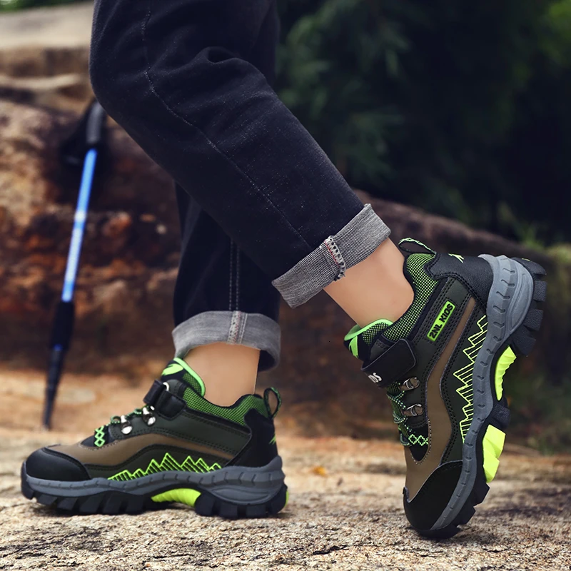FLARUT Топ зимние детские туристические ботинки кожаные осенние водонепроницаемые теплые спортивные ботинки для мальчиков Нескользящая уличная альпинистская обувь