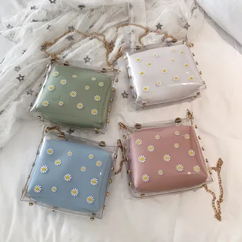 

New Style Advanced Sense Daisy Transparent Jelly Women's Shoulder Bag In 2020 Summer Fashionable And Versatile Small Square Bag